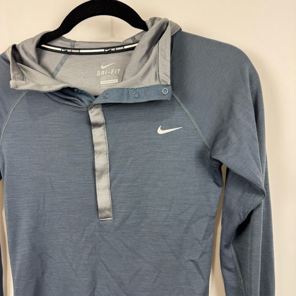 Nike Wool Blend Base Layer Long Sleeve Hooded Shirt 1/4 Snap Sz XS Navy/Grey - Picture 3 of 11
